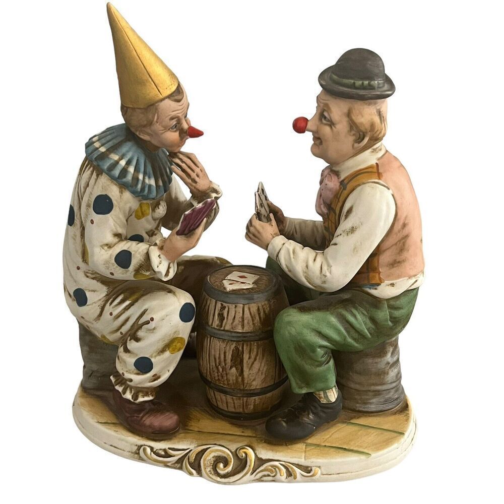 Porcellane D'arte Napcoware 273 Vintage Ceramic Clowns Sitting Playing Cards